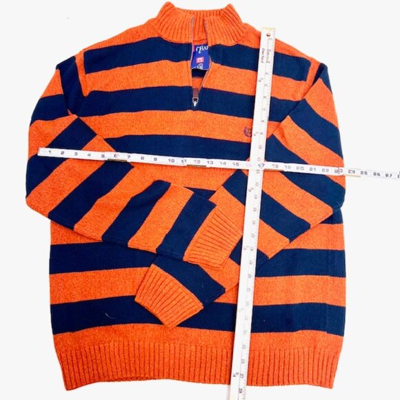 New- Chaps Men Black/Orange Striped Sweater Size L 1/4 Zip Pull Over Made In USA - Picture 3 of 8